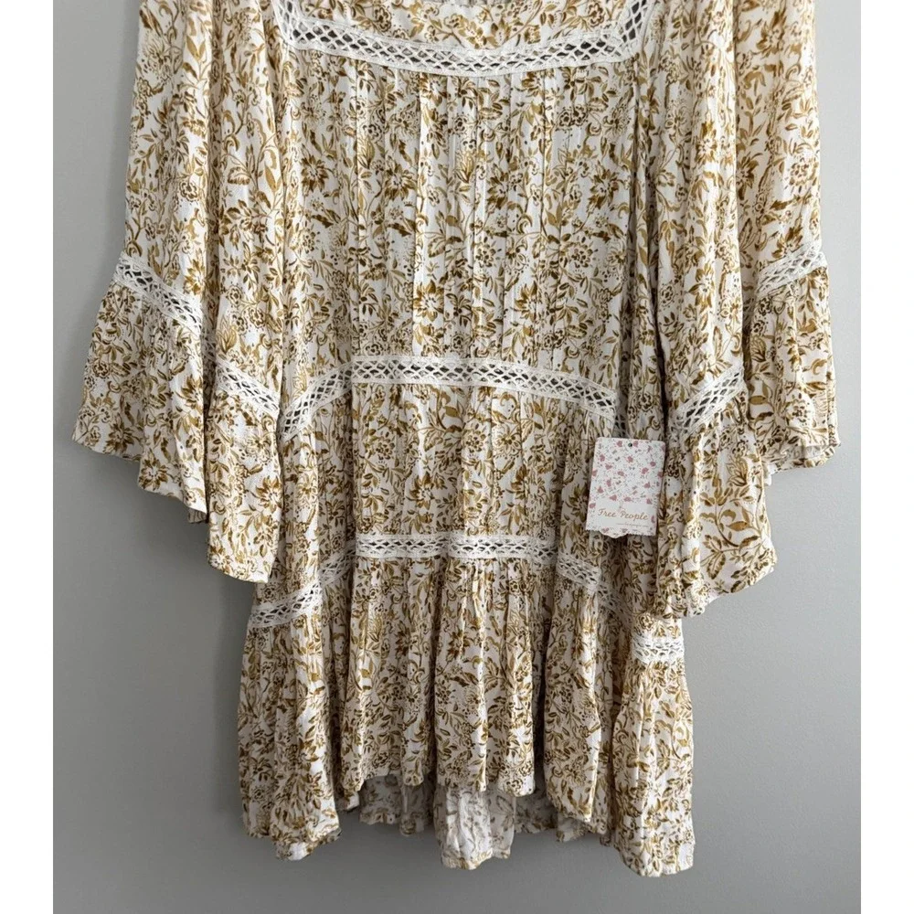 Free People Talk About It Tunic Top Ivory Combo Women's Size Medium